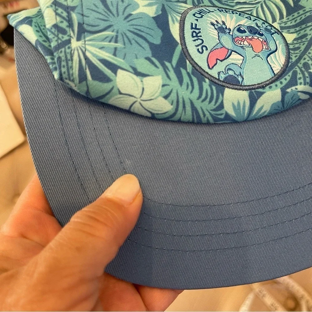 Disney Park Stitch Five Panel Baseball Hat Cap Light Blue Lilo Surf Chill Repeat